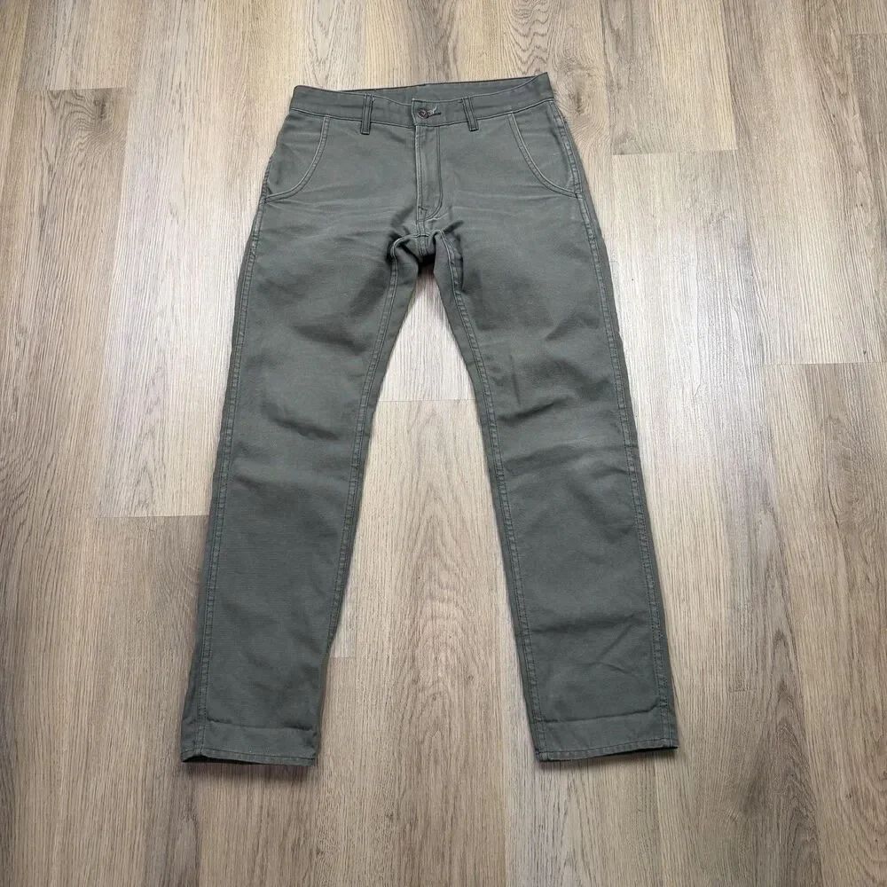 RailcarโFine Goods Jeans Mens 30 Green Canvas Straight Leg Made USA Workwear